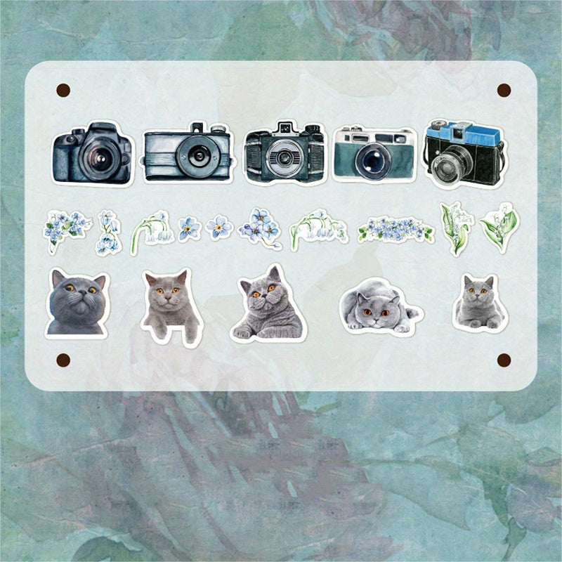 40pcs Vintage Plant & Flower Cat Stickers for DIY Crafts