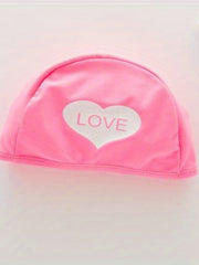 Girls 3pcs Swimsuit Long Sleeve Top & Shorts & Swim Cap LOVE Heart Pattern