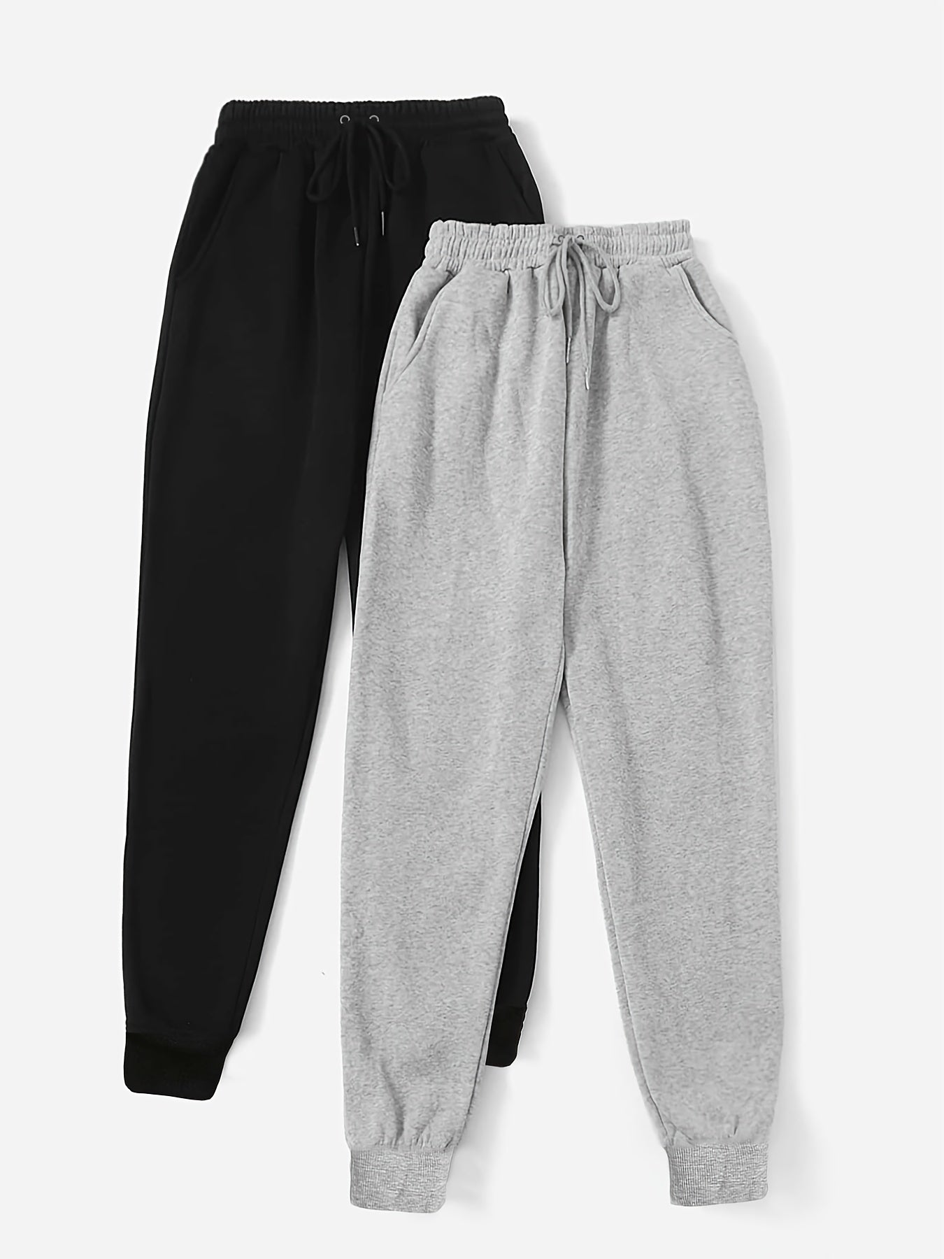 Two Pack High Waisted Sweatpants Solid Drawstring Casual Pants