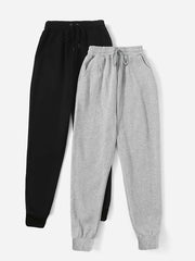 Two Pack High Waisted Sweatpants Solid Drawstring Casual Pants