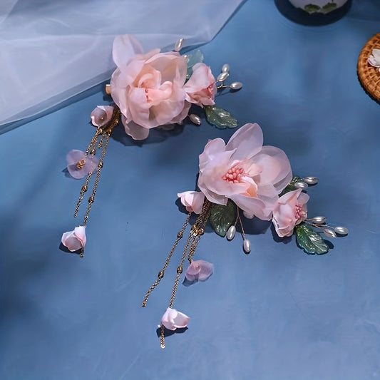 Silk Flower Headband Hair Clip Tassel Pair Clip Ladies Hair Accessories