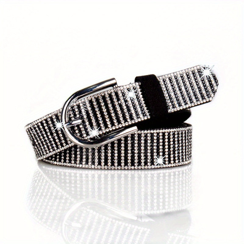 Sparkly Rhinestone PU Belt Hip Hop Waistband Striped Pattern