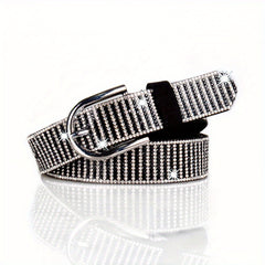 Sparkly Rhinestone PU Belt Hip Hop Waistband Striped Pattern