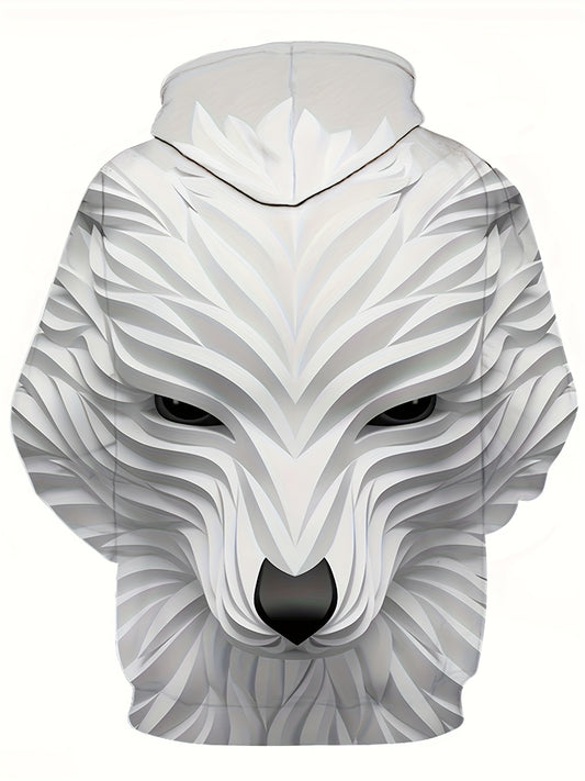 Wolf Graphic Print Hoodie for Men Loose Hooded Pullover Autumn Winter