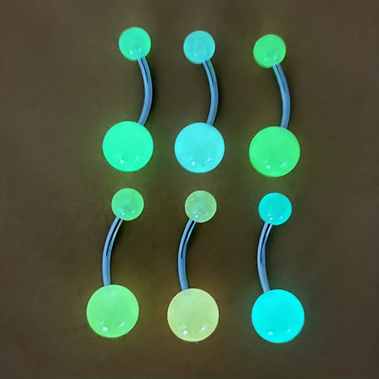 6 Pcs Glow Dark Belly Button Rings 14G Stainless Steel Sexy Body Piercing Jewelr