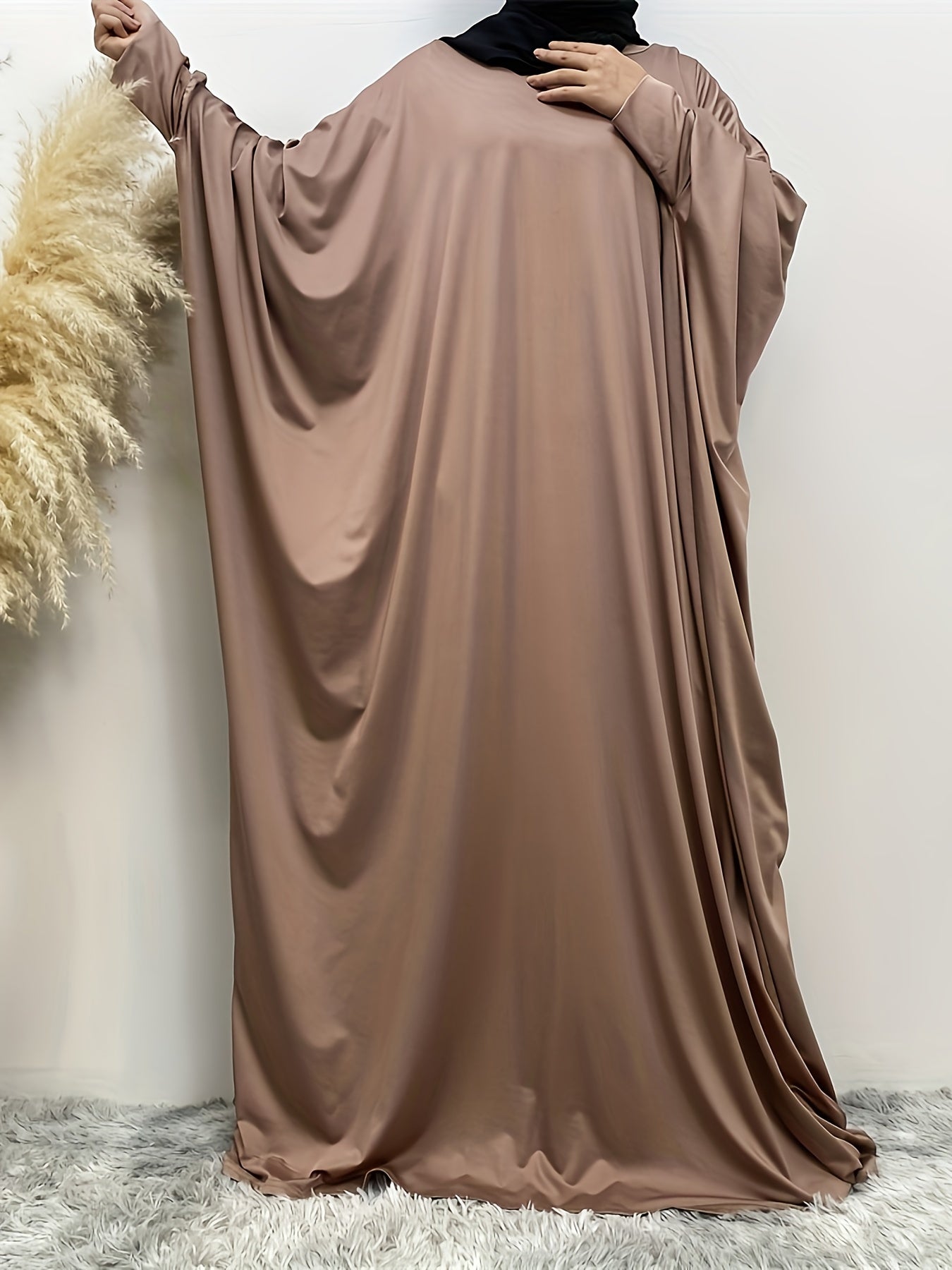  Casual Abaya Dress Women's Plus Solid Long Sleeve Maxi Dress