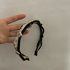 French Metal Flower Fabric Hairband Camellia Headband Vintage Hair Accessories