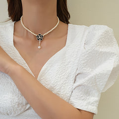 Camellia Pearl Necklace Sweet Flower Charms Jewelry Gift For Women