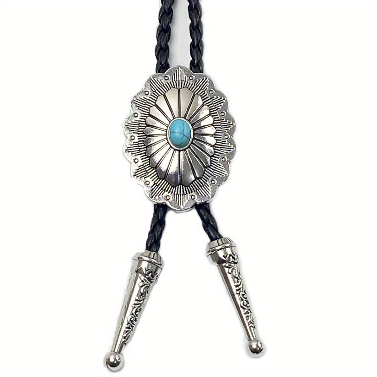 Vintage Turquoise Stone Bolo Tie Retro Mens Necktie