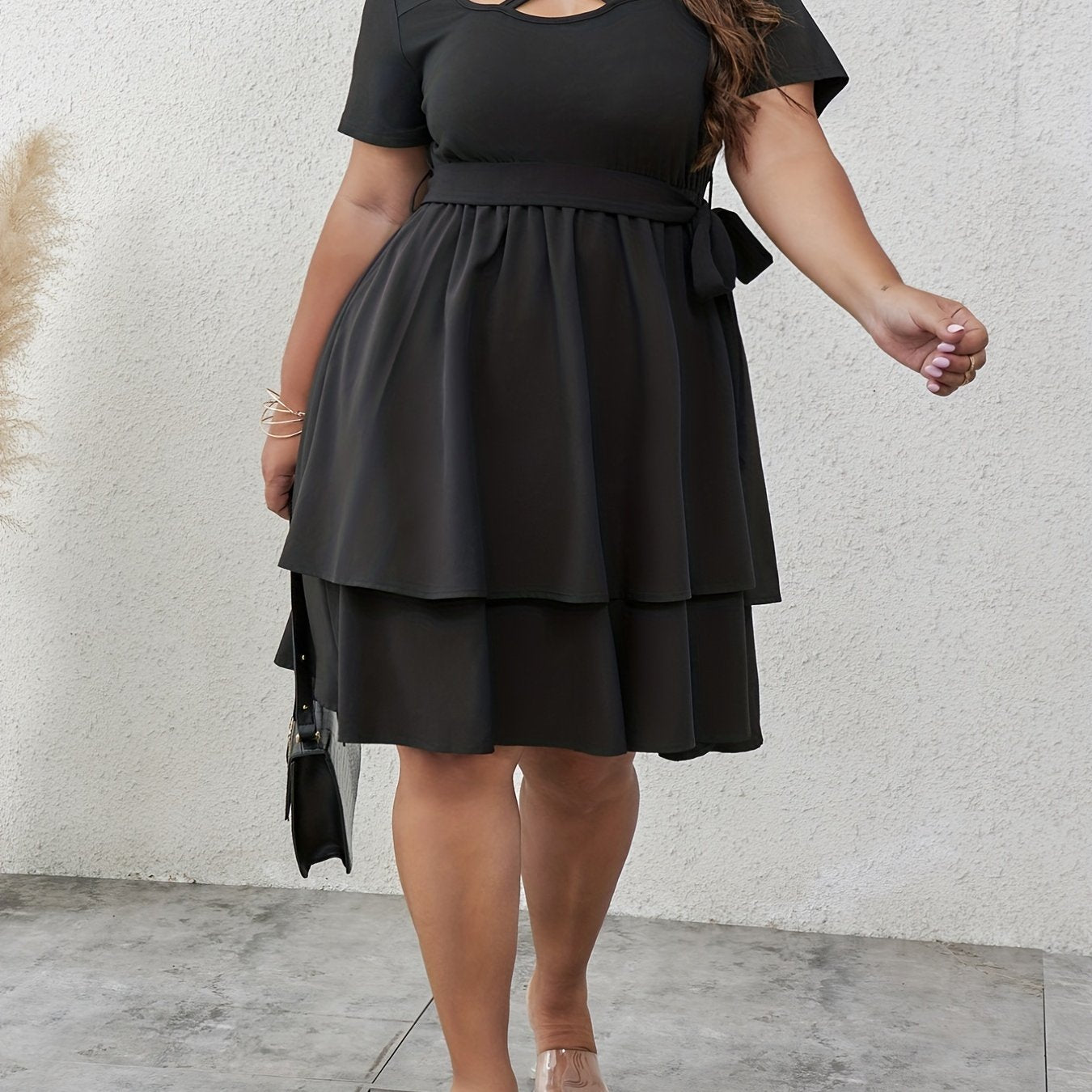  Sexy Dress Women's Plus Cross Front Cut Out Layered Dress