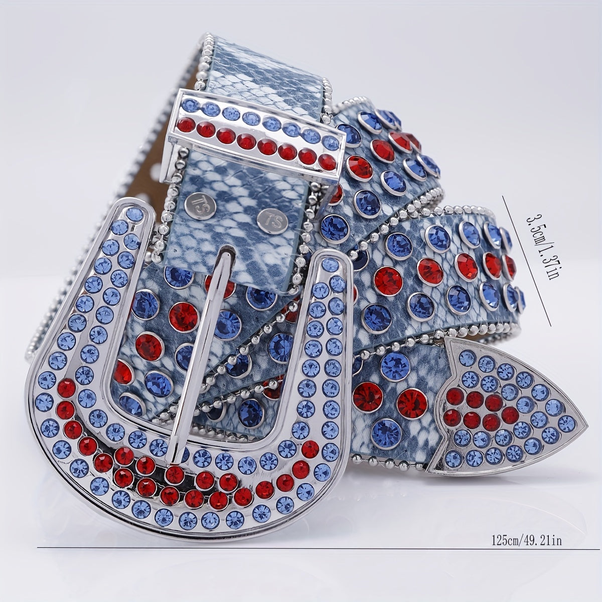 Punk Rock Wide Leather Belt with Rhinestone Inlay