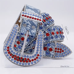 Punk Rock Wide Leather Belt with Rhinestone Inlay