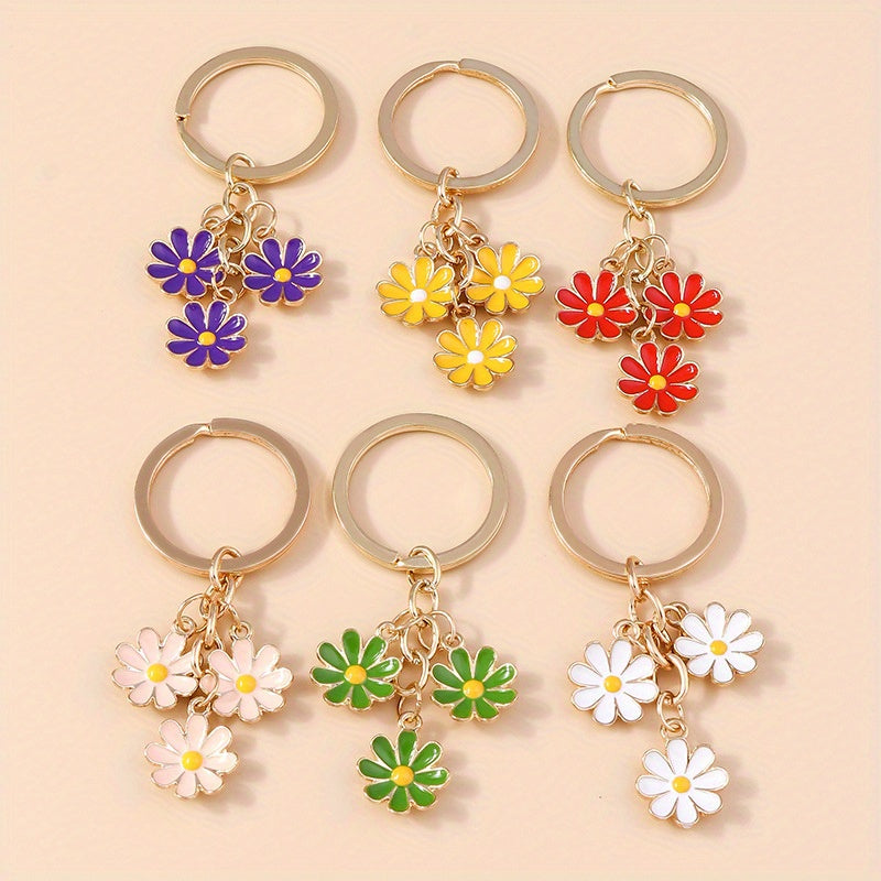 6pcs Daisy Flower Keychain Purse Bag Car Ornament Women Christmas Gift