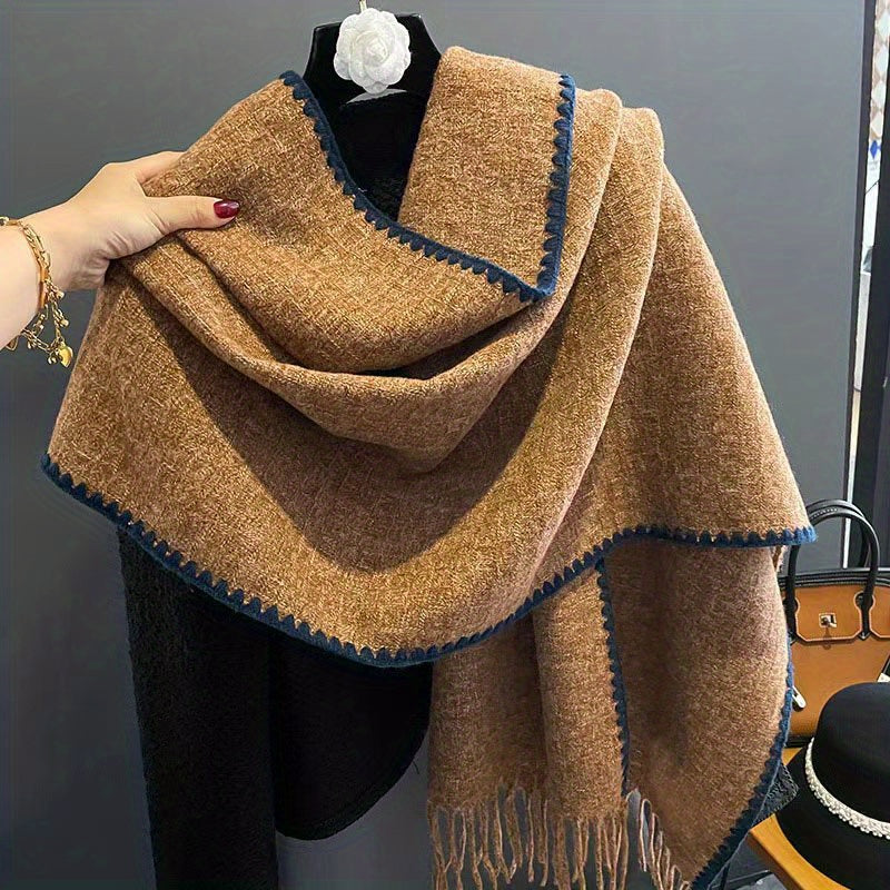Plaid Tassel Scarf Reversible Cashmere Warm Shawl Windproof Wrap