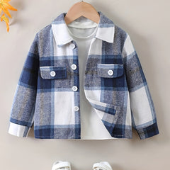 Toddler Boys Plaid Jacket Long Sleeve Button Down Coat