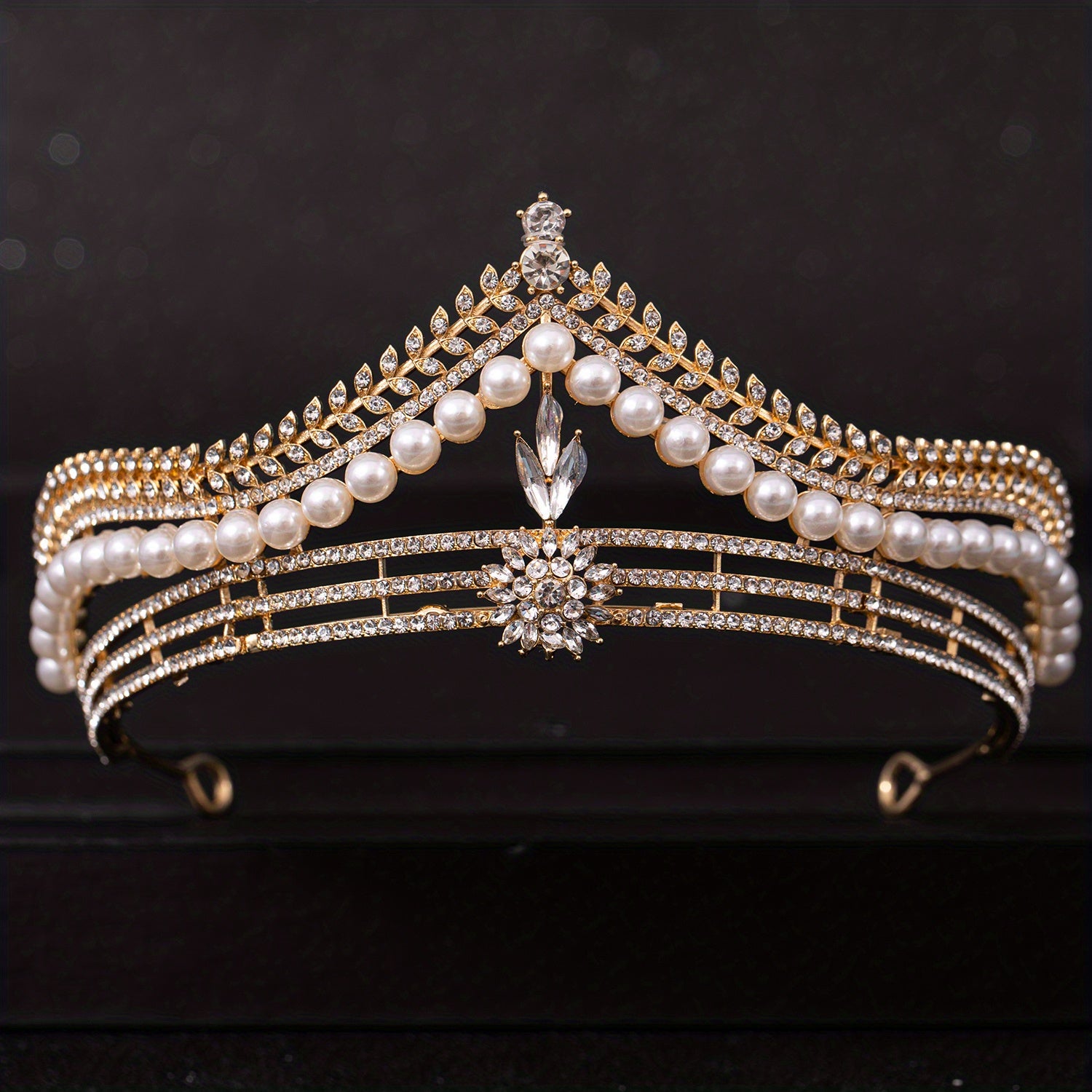 Crystal Pearl Crown Tiara Flower Rhinestone Wedding Tiaras