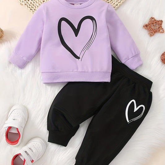 Toddler Baby Girl Love Print Set Long Sleeve Pullover Top Pants 2pcs