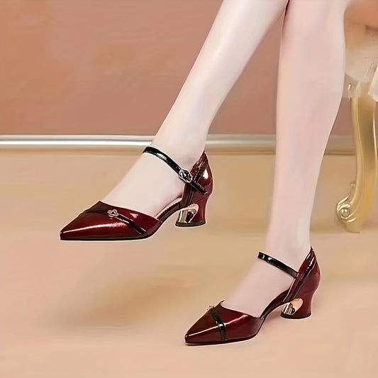 Women's Chunky Heel Buckle Strap Pumps Mid Heels