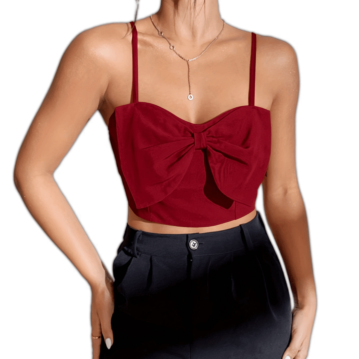 Solid Bow Tie Cami Top Sleeveless Satin Summer Sexy Crop