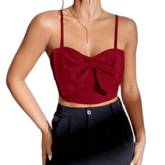 Solid Bow Tie Cami Top Sleeveless Satin Summer Sexy Crop