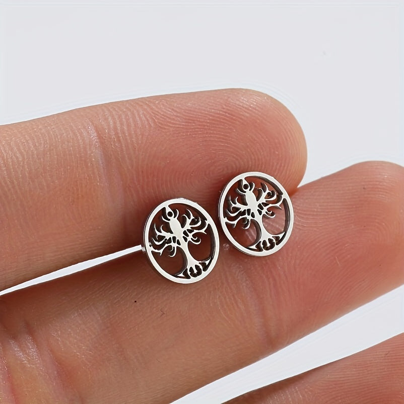 Men's Stainless Steel Ancient Silvery Tree Earrings