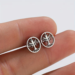 Men's Stainless Steel Ancient Silvery Tree Earrings