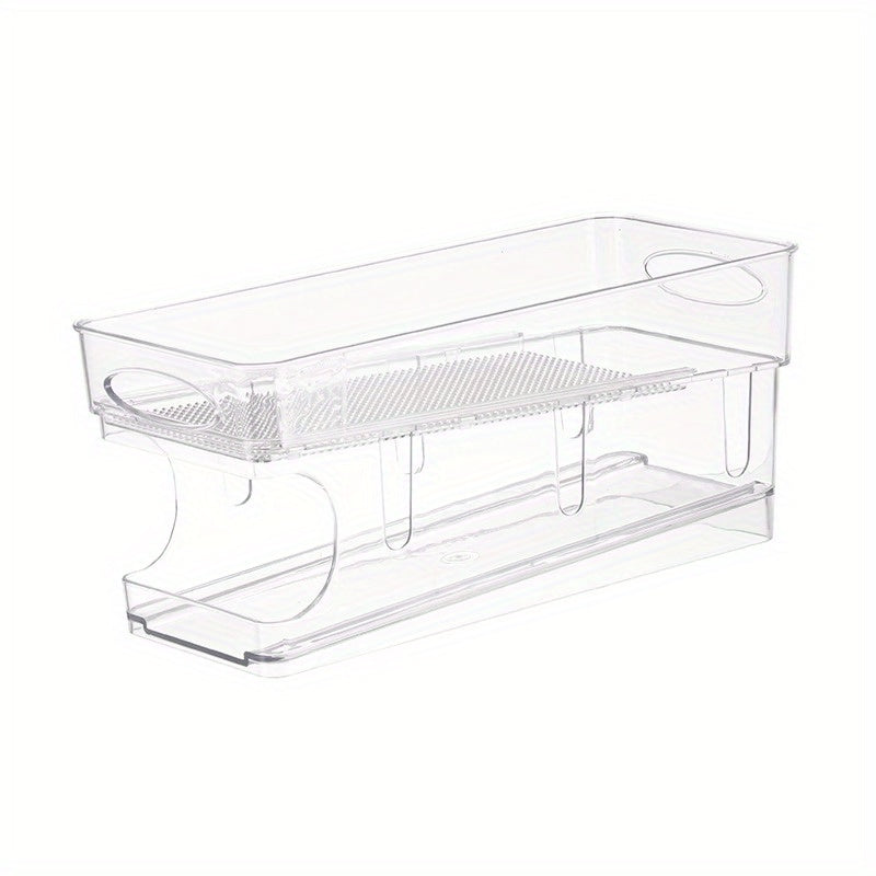 Clear Refrigerator Beverage Holder Can Storage Rack Drawer, Double Layer