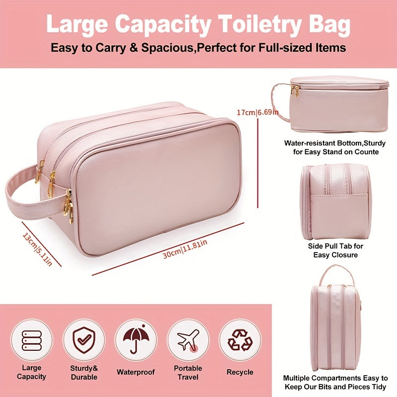 Women's Water Resistant Makeup Bag - PU Leather Cosmetic Bag
