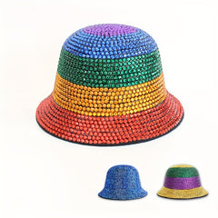 Rhinestone Y2K Bucket Hat Casual Block Fisherman Cap