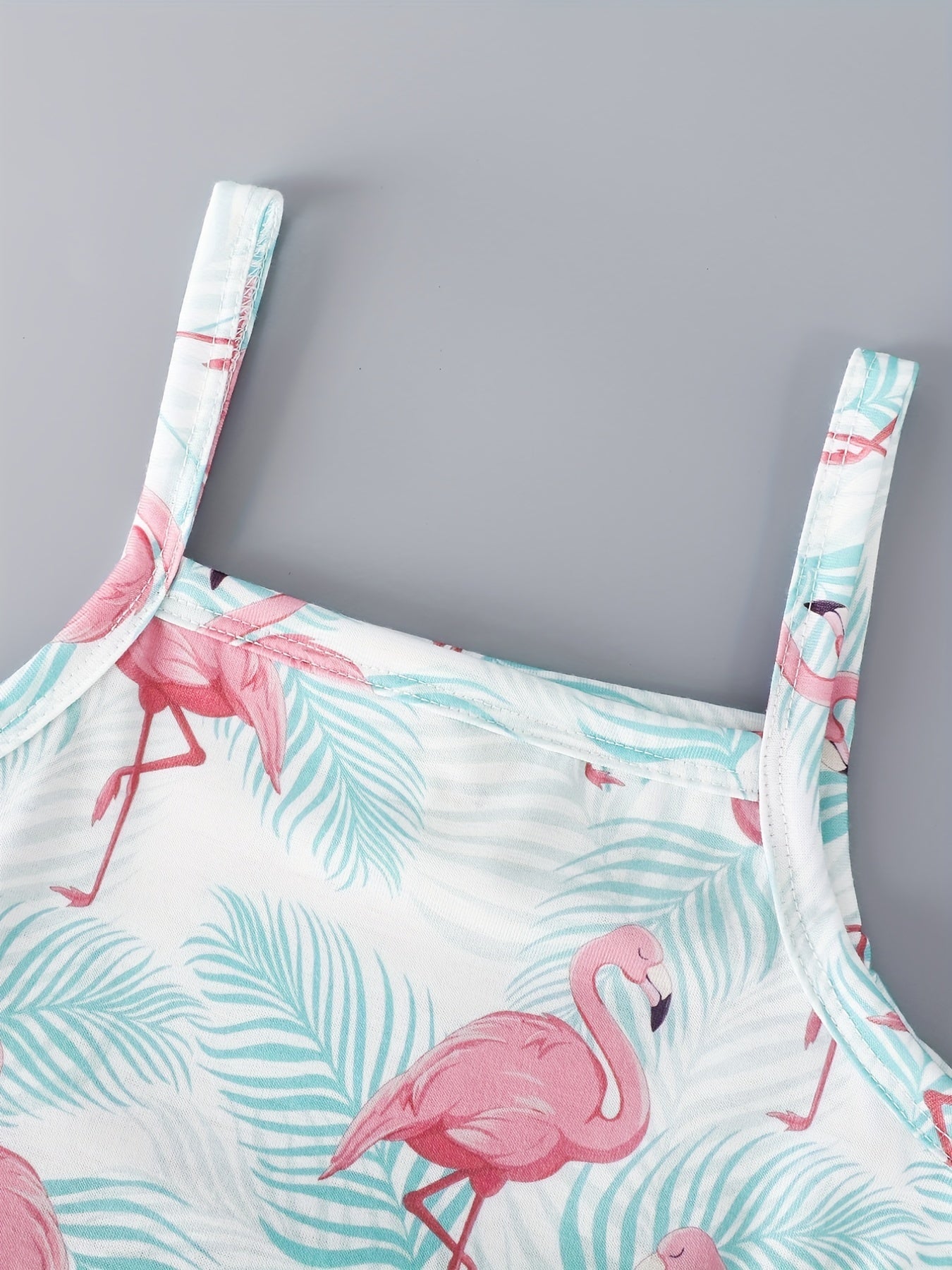 2pcs Toddler Girls Flamingo Cami Dress & Bow Straw Hat Set