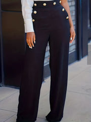 Button Decor Wide Leg Pants for Women