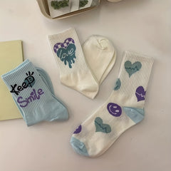 3 Pairs Heart & Letter Print Socks Women's Stockings