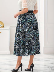  Boho Skirt Women's Plus Floral Print Elastic Tape High Rise