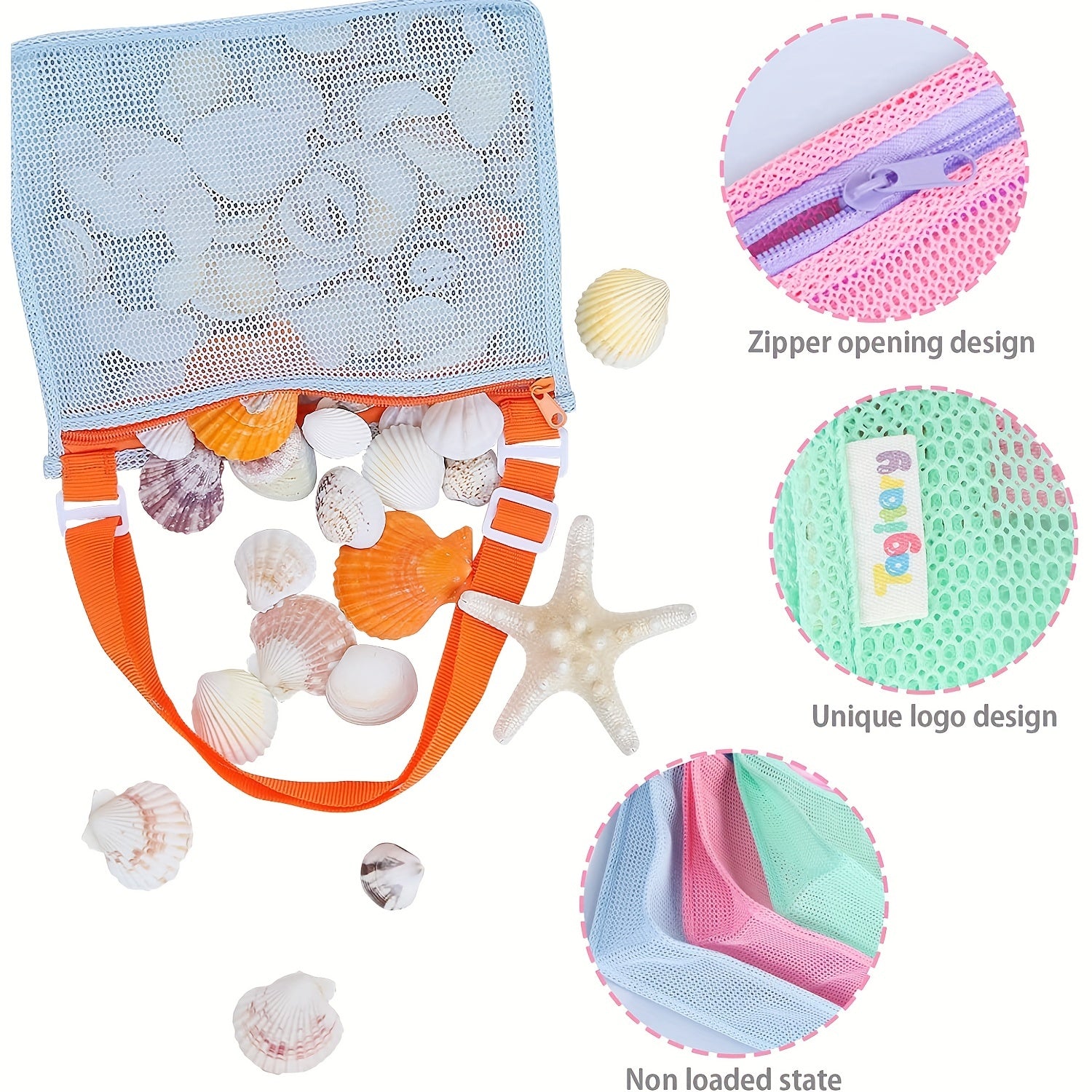 3Pcs Beach Toy Mesh Bag for Boys & Girls