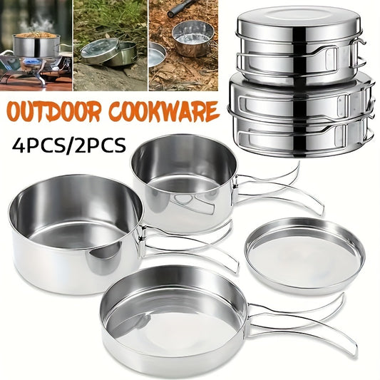 4pcs Stainless Steel Cookware Set Lightweight Cooking Kit for Camping