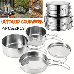 4pcs Stainless Steel Cookware Set Lightweight Cooking Kit for Camping