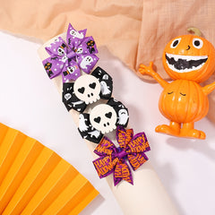 4pcs Halloween Funny Bow Hairband Ghost Skull Print Bow Headbands