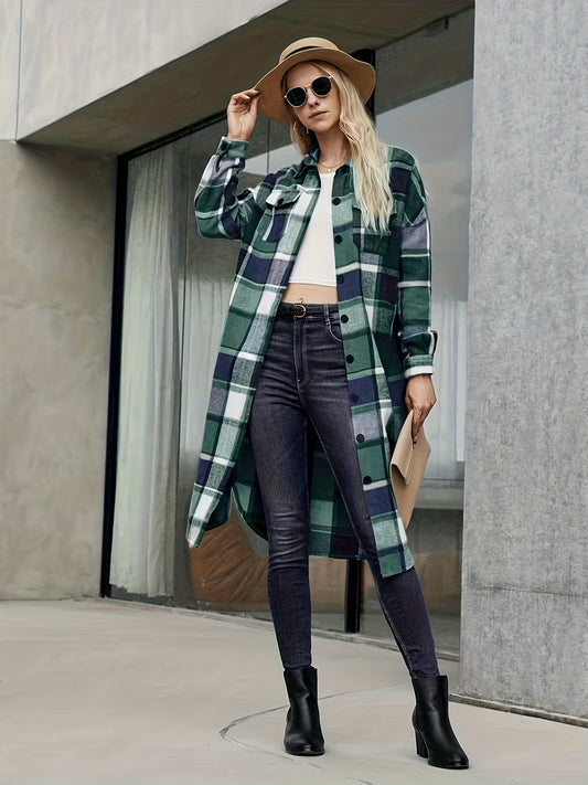  Plaid Print Long Sleeve Button Up Lapel Collar Shirt