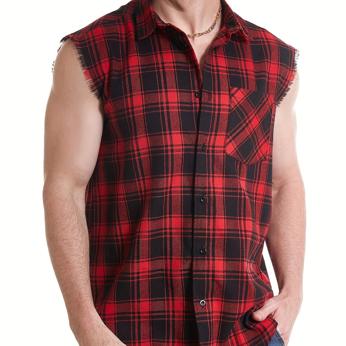 Plaid Print Sleeveless Shirt for Summer