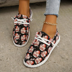 Women's Santa Print Slip On Shoes Round Toe Flat Lightweight