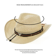 Solid Straw Hat Cowboy Hat Unisex Beach Sun Protection Hat Summer Camping Hat