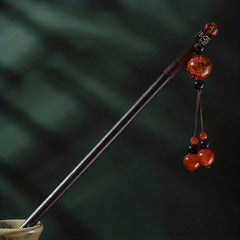 Red Beads Pendant Hairpin Wooden Hair Stick Ponytail Holder