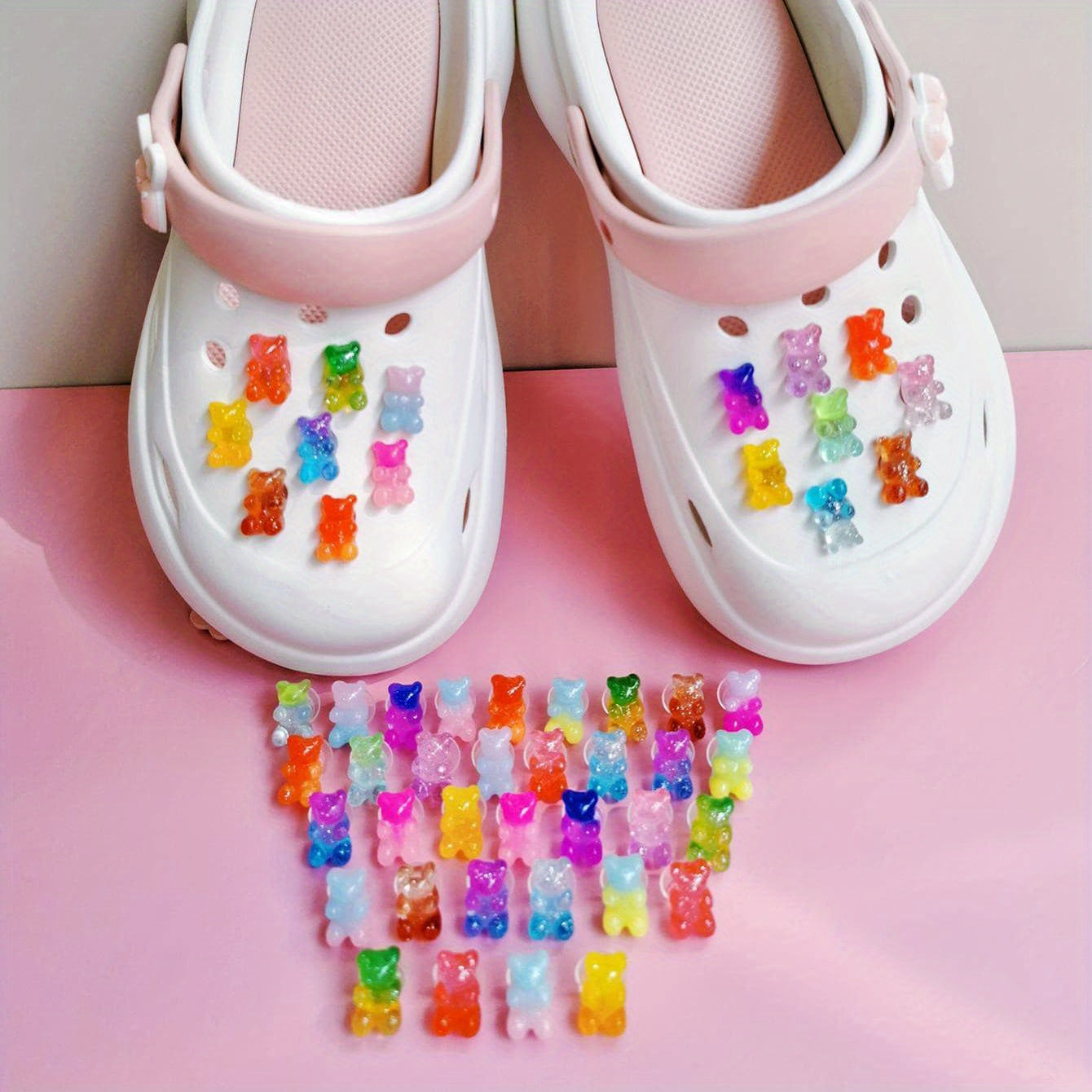 50pcs Mini Candy Bear Shoe Charms DIY Shoes Accessories Girls Boys