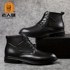 Men's Low Heel Ankle Boots Lace up Boots Casual Walking Shoes