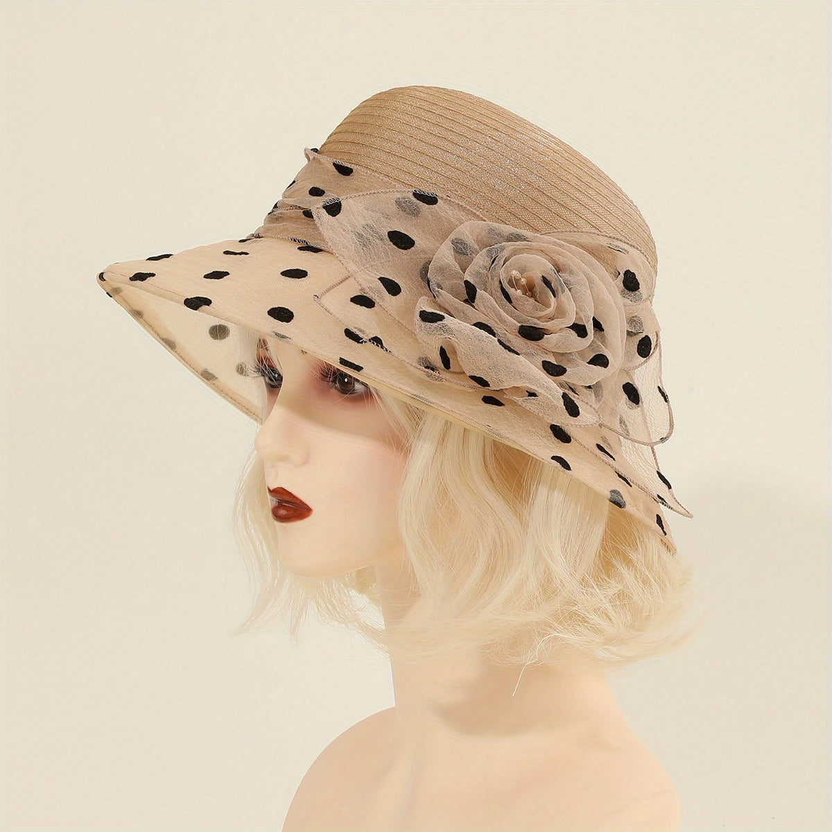 Polka Dot Bucket Hat Mesh Flower Decor Organza Sun Hats Lightweight Summer Derby
