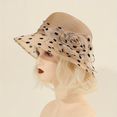 Polka Dot Bucket Hat Mesh Flower Decor Organza Sun Hats Lightweight Summer Derby