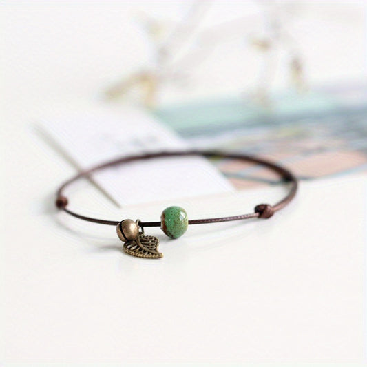 Vintage Leaf Pendant Anklet Waterproof Ankle Bracelet for Women