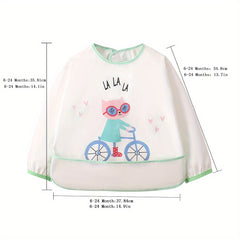 Kids' Half Wrap Long Sleeve Waterproof Smock with Rabbit & Cat Print