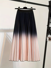  Colorblock Ombre Print Elastic Waisted Pleated Skirt