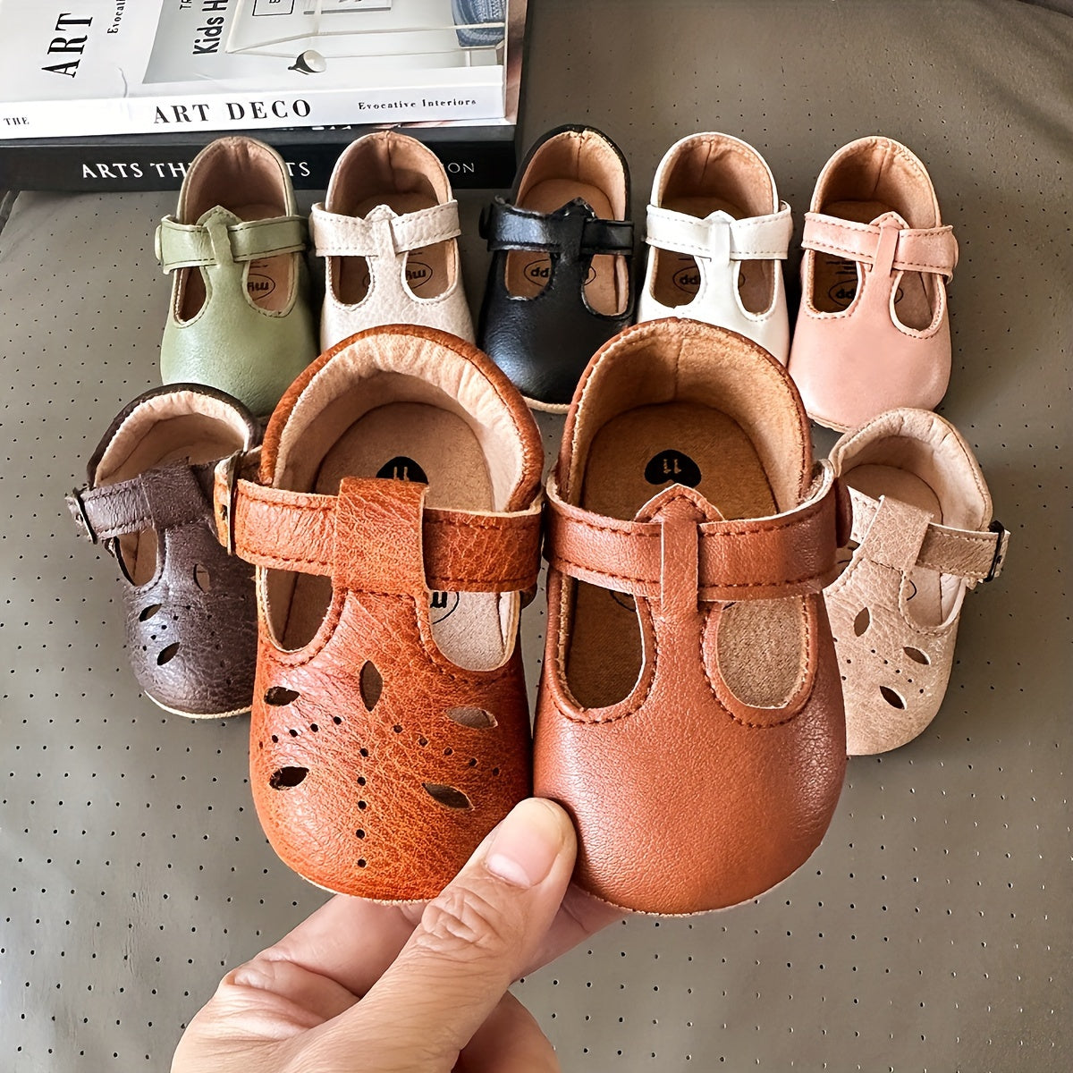 Myggpp Baby Girl's Vintage Faux Leather Shoes Soft Rubber Sole